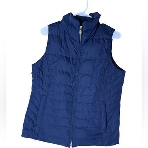 Talbots down & waterfowl blue quilted puffer vest.front zipper pockets Med P